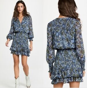 Veronica Beard Saera shirred floral-print silk-chiffon mini dress Size 6